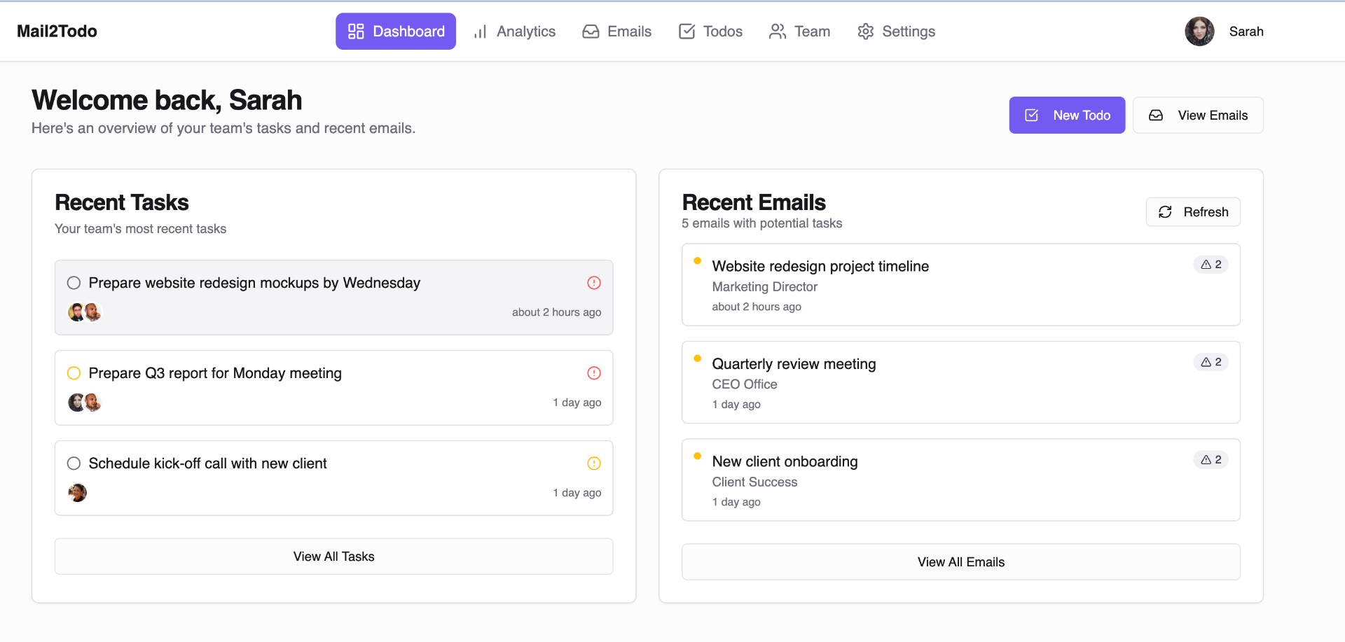 Mail2Todo Dashboard